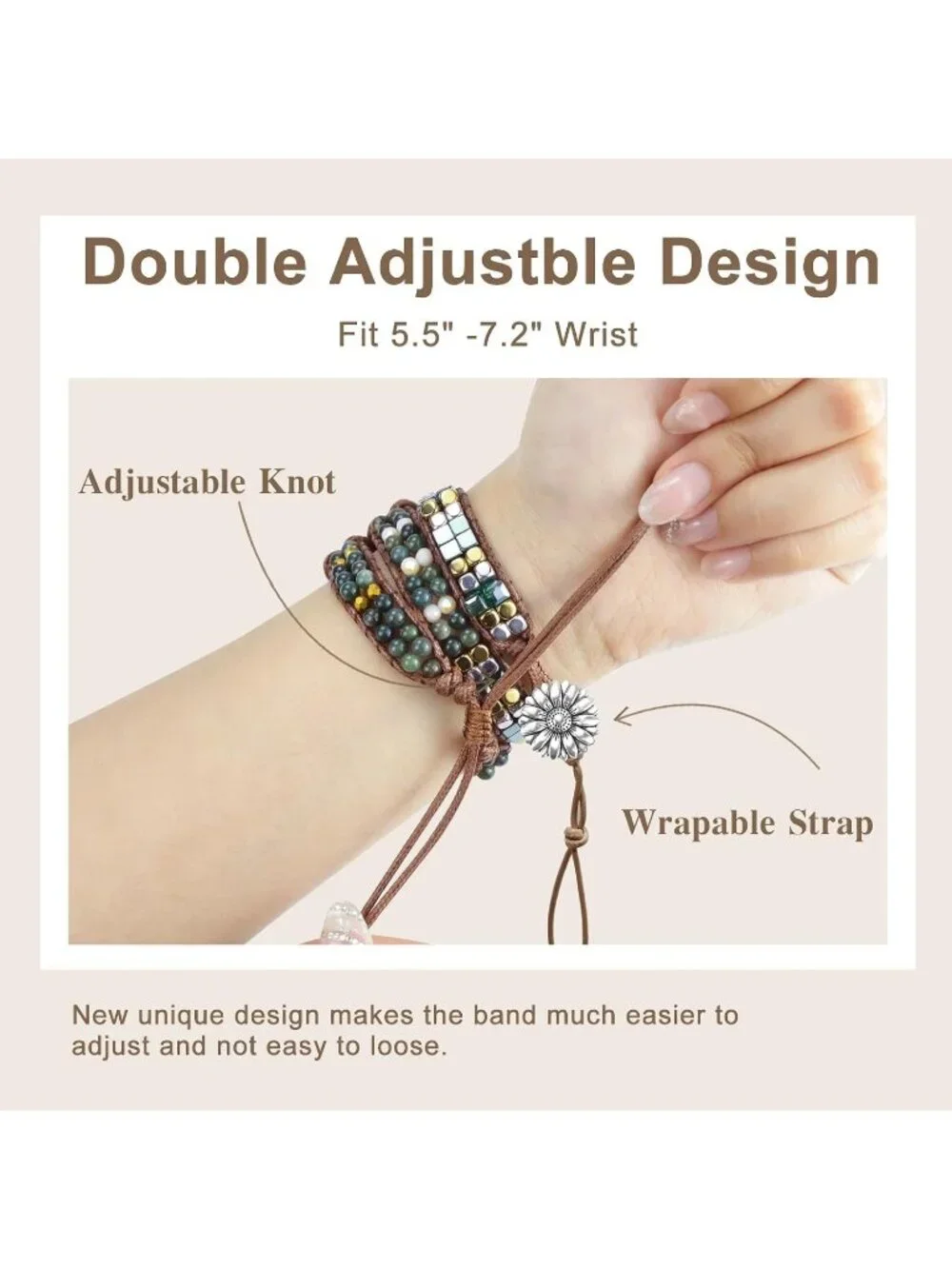 Women's Green Boho Beaded Band Compatible with Apple Stones Bracelet Watches